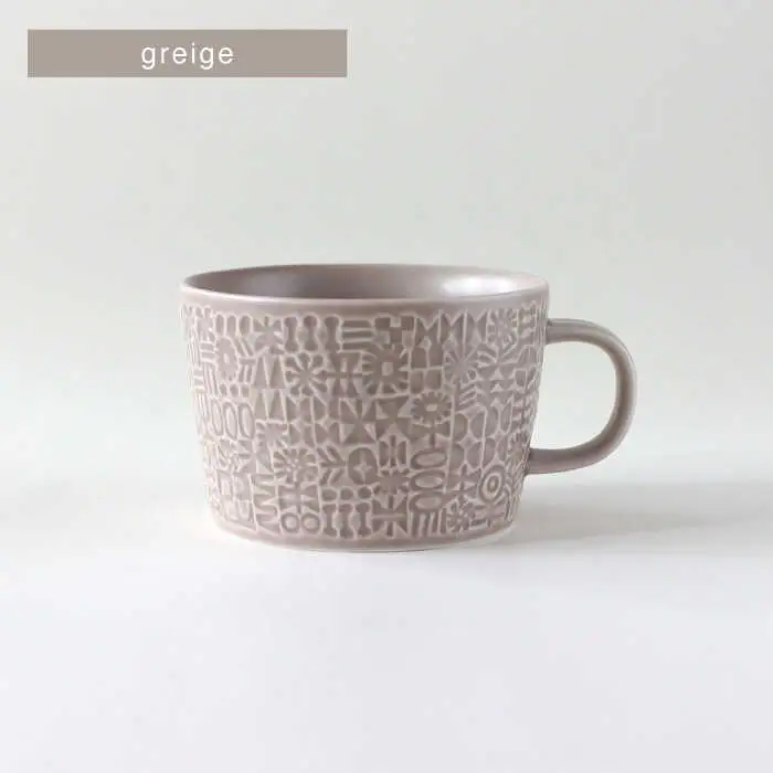 【波佐見焼】PATTERNED PLATE,MUG セット greige 【BIRDS’ WORDS】[CF089]