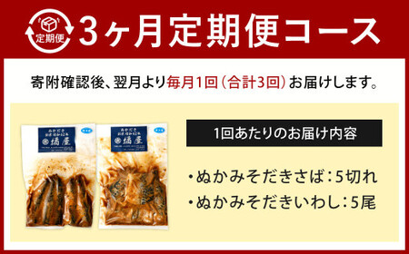 【定期便3ヶ月】【訳あり】ぬかみそだき さば（5切れ）いわし（5尾）セット【北九州名物】 さば いわし ぬか炊き ぬかだき 味噌 みそ 九州 郷土料理 お土産 詰合せ 福岡県 北九州
