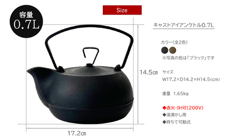 南部鉄器 キャストアイアンケトル 0.7L さび茶 南部鉄器 IH対応 treis019