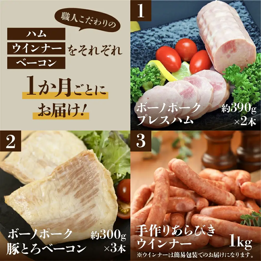 【定期便 3回】飛騨味職人「ボーノポーク満喫定期便」【57-E】