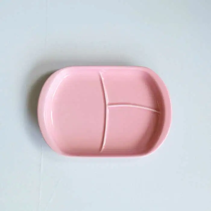【波佐見焼 マルヒロ】BARBAR もぐもぐごっくん 仕切り皿 ペアセット（2点）グレイ＆ピンク[EB196]