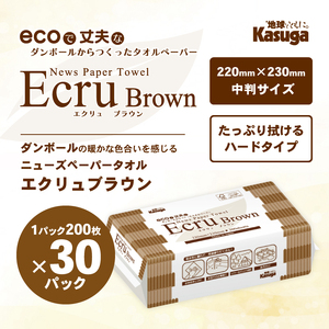 ペーパータオル エクリュ ブラウン 中判 200枚 × 30パック ダンボール古紙使用 しっかり拭ける 吸水力 エンボス加工 手拭き 掃除 破れにくい 使いやすい 再生紙 リサイクル まとめ買い 日用品 消耗品 生活用品 使い捨て 衛生的 富士市 [sf023-030]
