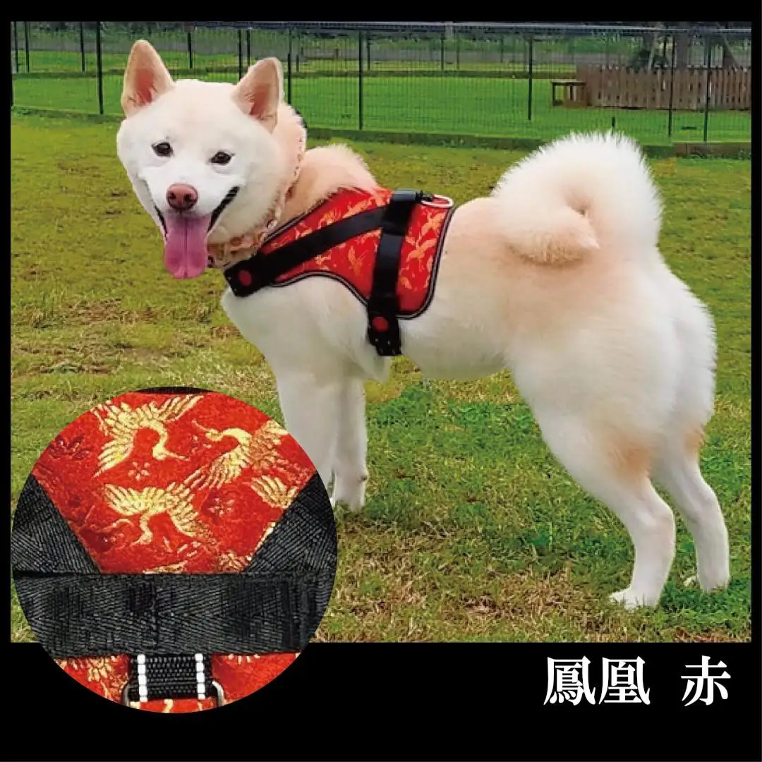 【 京都西陣金襴織 】中型犬用ハーネス 華（鳳凰 赤）《柴犬柄コースター付き！》【柴犬コウタのハッピィショップ】［ 犬用ハーネス 背中に乗せてカチッと留めるだけ 胴輪 抜けにくい お正月 お祝い 人気 おすすめ ギフト プレゼント お取り寄せ 通販 送料無料 ふるさと納税 ］