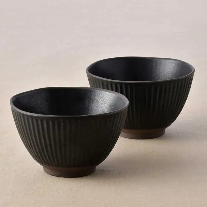 【波佐見焼】しのぎ 丼ぶり ブラック 2個セット【トーエー】[QC73]