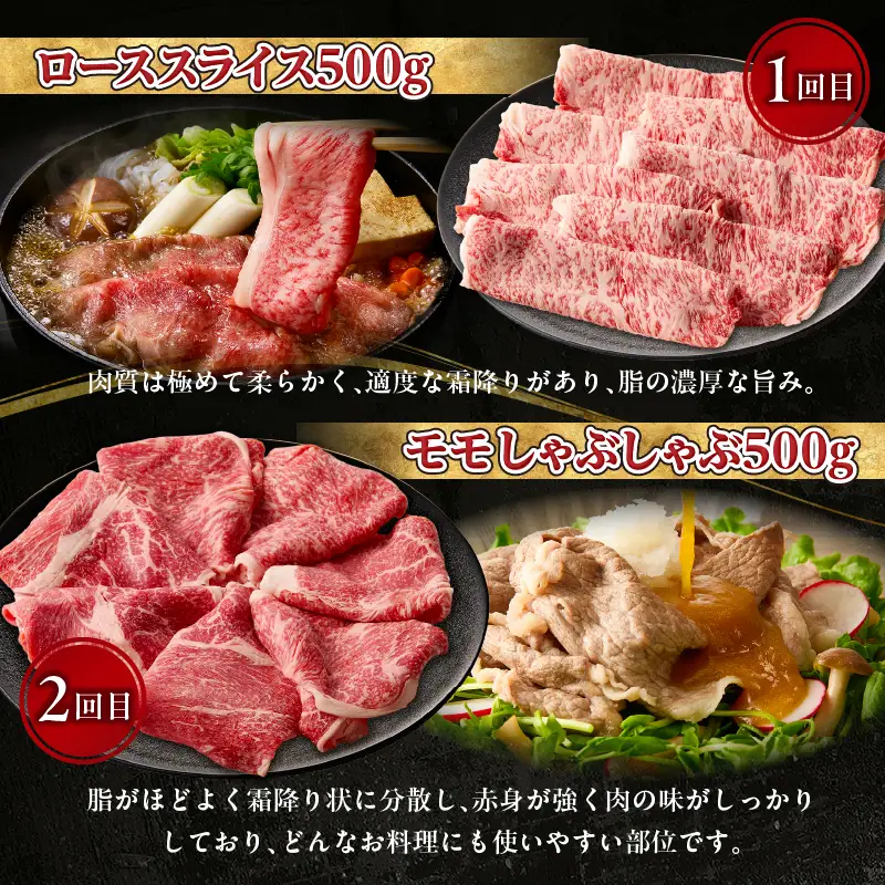 【6か月定期便】宮崎牛バラエティ定期便 牛肉 肉 ロース スライス モモスライス 肩ローススライス しゃぶしゃぶ 煮物 すき焼き 霜降り 普段使い 料理 アウトドア キャンプ バーベキュー BBQ 贈り物 贈答 パーティー ギフト 国産 プレゼント 鍋パーティー 鍋パ クリスマス 宮崎県 高千穂町 _Tk031-t023