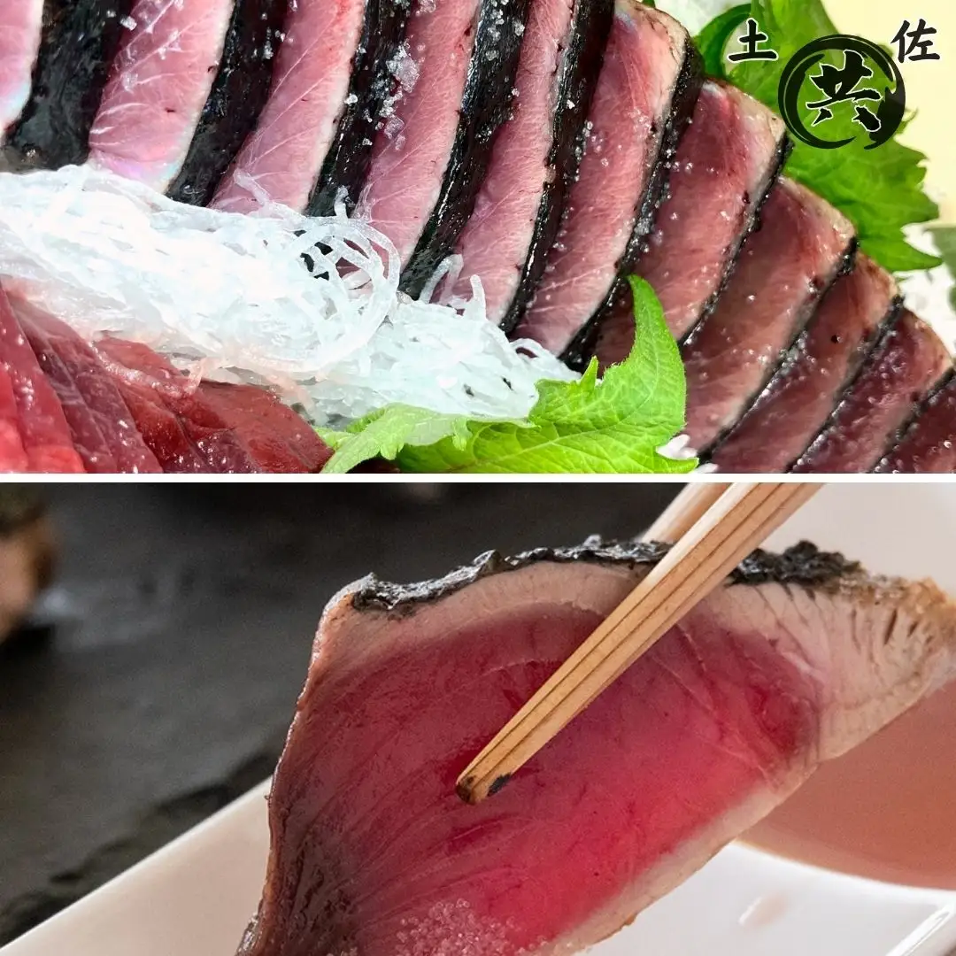  わら焼きかつおのたたき 自家製カツオ専用たれ、天日塩、あまくち醤油付 ＜4節＞　土佐マルキョウ【M211-2】