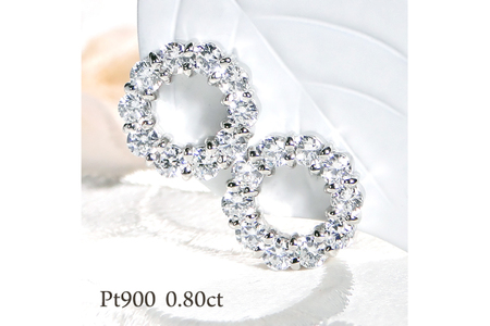ピアス PT900 プラチナ ダイヤ 0.8ct サークル ラウンドモチーフ スタッドピアス【f208-pt】