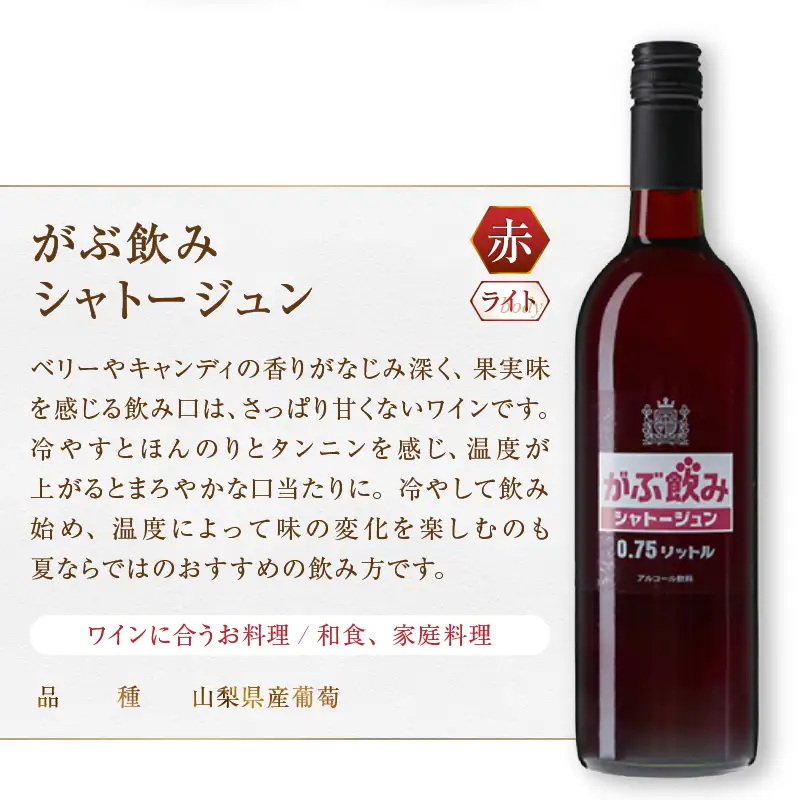 シャトージュン がぶ飲み赤白2本（MG）B11-802 【ワイン シャトージュン 赤ワイン 白ワイン セット 甲州市 山梨県】