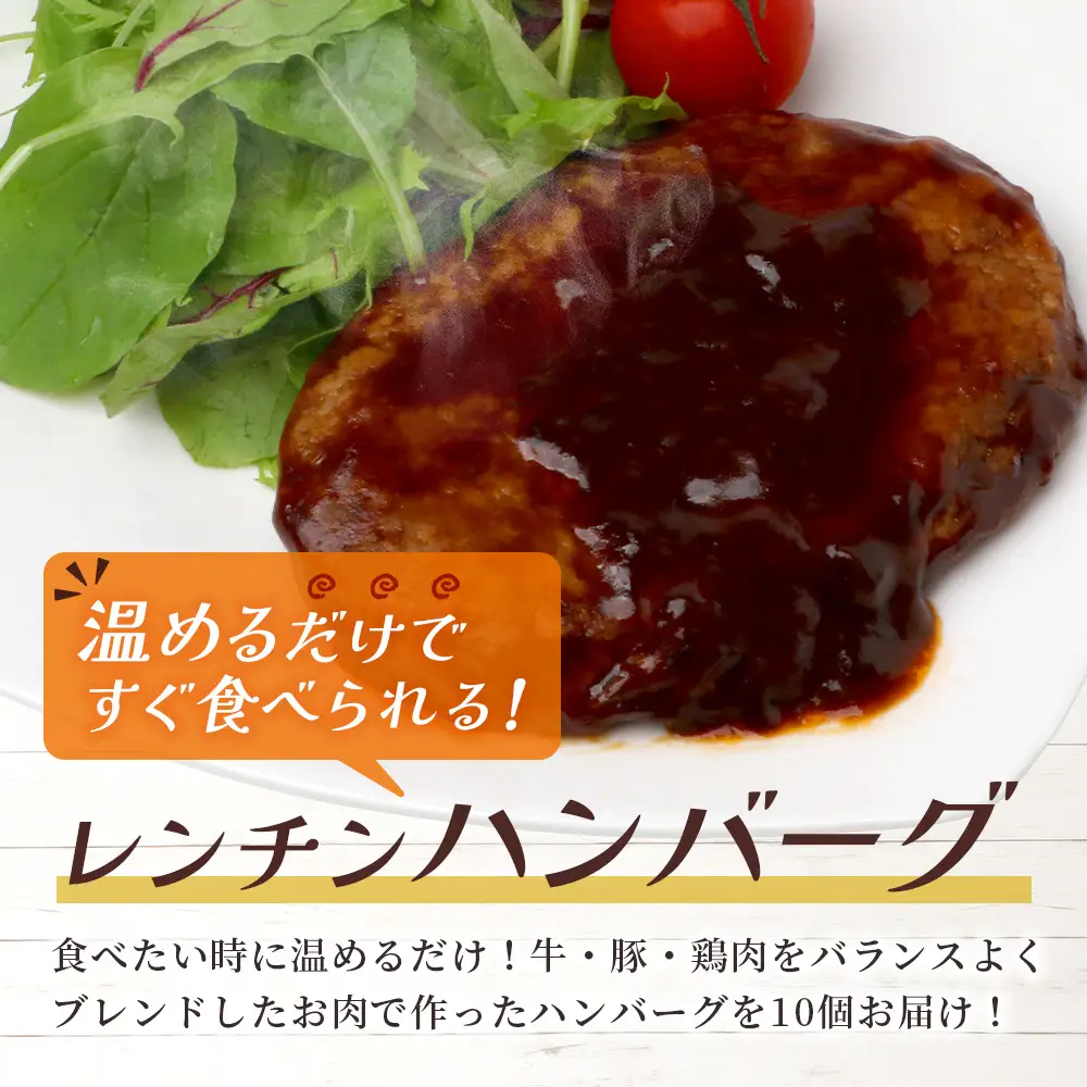 温めるだけ！ レンチン ハンバーグ ≪ ブラウンシチュー ソース ≫ 10個 ハンバーグ 湯煎 レンジ 簡単 大容量 レトルト ハンバーグ 温めるだけ 簡単 冷凍 レンジ 湯せん 個包装 067-0704