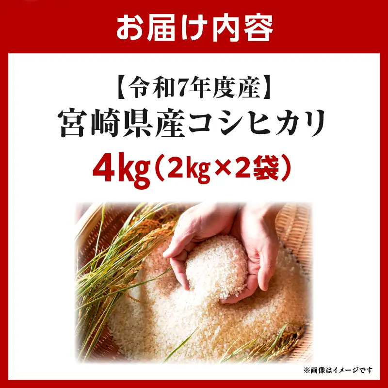 令和7年度産 宮崎県産コシヒカリ 4kg（2kg×2袋）米 こめ お米 白米 精米 こしひかり コシヒカリ ブランド米 ご飯 御飯 ごはん 国産米 早場米 宮崎県産