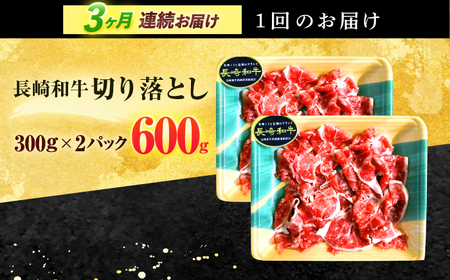 【3回定期便】長崎和牛 切り落とし 600g(300g×2)[OCD018]