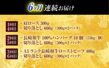 【全6回定期便】長崎和牛 切り落とし＋人気部位 セット 総計約8kg[OCD022]