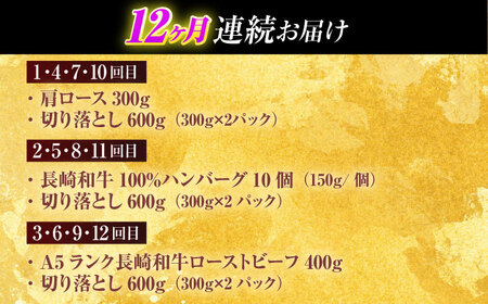 【全12回定期便】長崎和牛 切り落とし＋人気部位 セット 総計約16kg[OCD023]