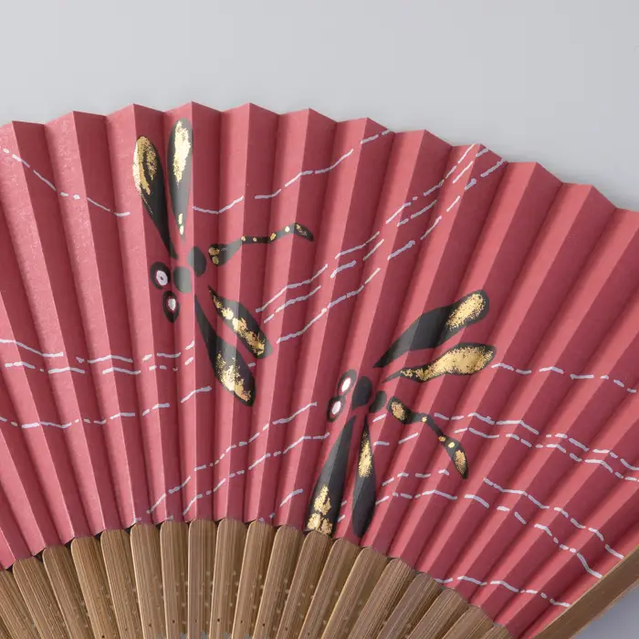 【L-580】鈴木扇子店 近江扇子 蜻蛉 えんじ　7.5寸(約22.5cm)［高島屋選定品］