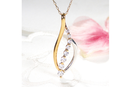 ネックレス PT900 K18YG コンビ【0.33ct】 ダイヤモンド イエローゴールド プラチナ リーフ ペンダント 葉 雫 ドロップ レディース 【f263-ygpt】