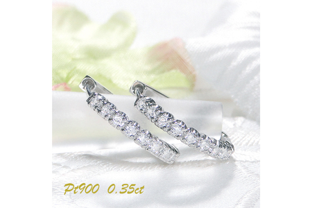 ピアス フープピアス プラチナ PT900 ダイヤモンド 0.35ct レディース 円 丸 輪っか バネ式 キャッチレス 中折れピアス【f215-pt】