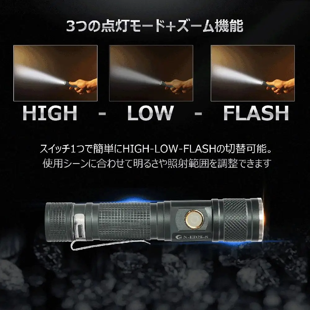 LED懐中電灯 コンパクトで明るい Type-C充電 ズーム機能 懐中電灯 充電式 強力 1800LM ハンディライト フラッシュライト 防水 ハイキング LED 軽量 小型  防水 緊急用 非常用 防災用 夜間散歩 コンパクト 地震 停電 アウトドア 防災 CREE XML-T6 遠距離照射 屋外 ポケットサイズ 18650型 リチウムイオン電池 type-c 見回り 作業用 N-ED25-S