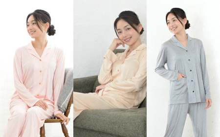 リヨセル＆シルク テーラーカラー前開き レディースパジャマ 株式会社ラブリー パジャマ工房 滋賀県 東近江市 A-I19 パジャマ レディース 前開き シルク リヨセル 部屋着 寝巻き ルームウェア 上下セット ギフト