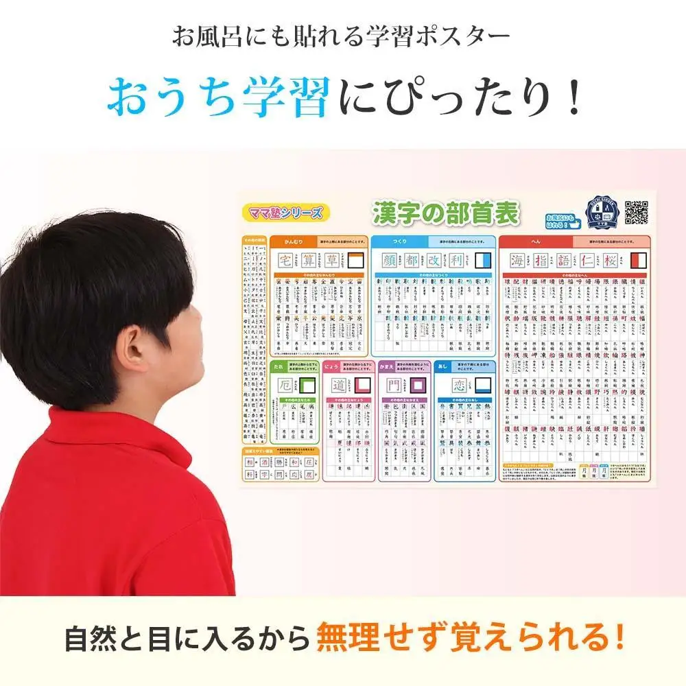 学習ポスター 部首 漢字の部首表【B3＋A4 2枚セット】お風呂にも貼れる