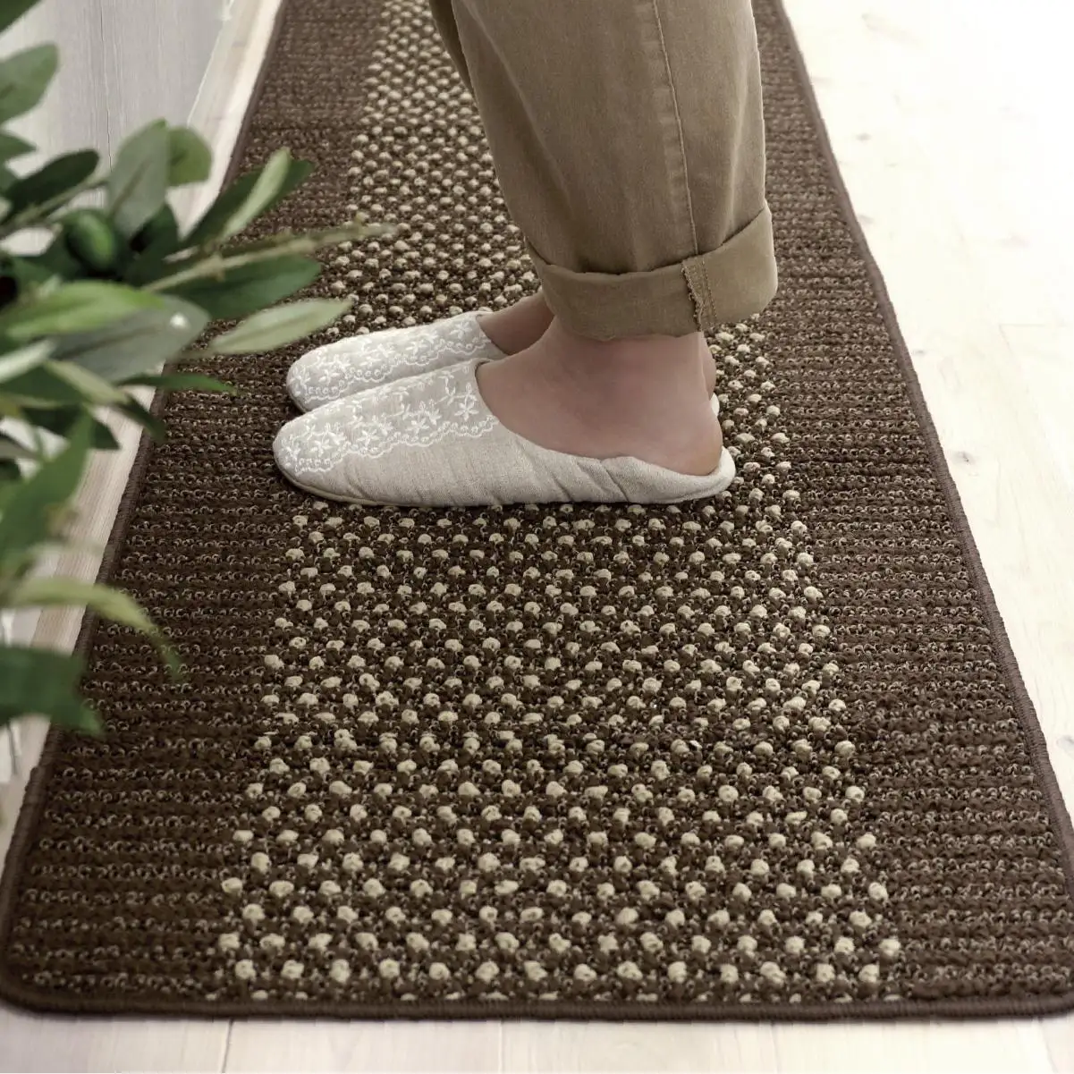 【ブラウン】優踏生 洗いやすい キッチンマット 約45cm×240cm 洗える 滑り止め 防汚