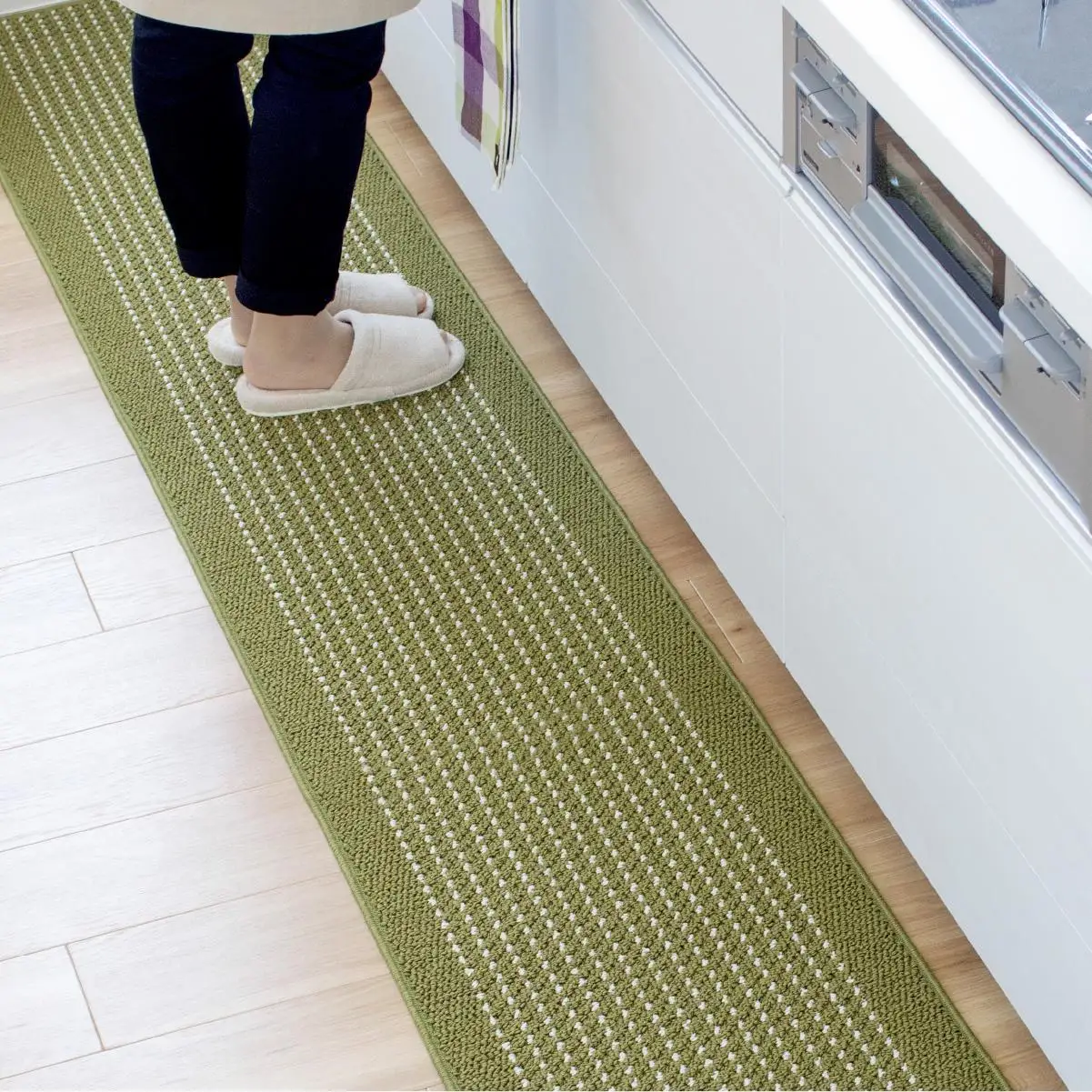 【グリーン】優踏生 洗いやすい キッチンマット 約45cm×120cm 洗える 滑り止め 防汚