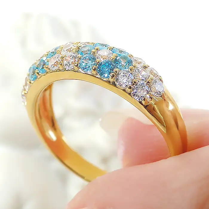 指輪 K18YG イエローゴールド ダイヤモンド ブルーダイヤ 0.9ct レディース リング フラワー 花 パヴェ 月甲丸【f236-k18yg-bd】 ALPAZ098