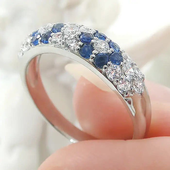 指輪 プラチナ PT900 ダイヤモンド 0.5ct ブルーサファイア レディース リング フラワー 花 パヴェ 月甲丸 カラーストーン 誕生石【f236-pt-bs】 ALPAZ101