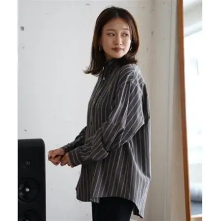 Kinudian ストライプシルクシャツ フリーサイズ ユニセックス ヴィンテージ風トップス_装飾品・工芸品 女性・レディース 洋服   装飾品・工芸品 男性・メンズ 洋服 _【1585898】
