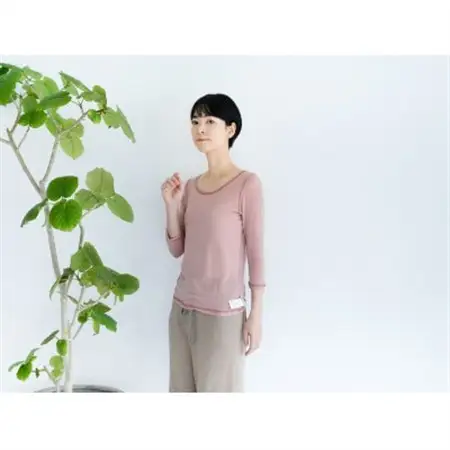 【洗える/柔らかマシュマロ素材/草木染め】七分袖Uネックインナー　アカネピンク【1585474】