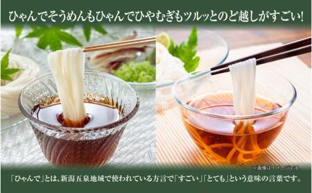ひゃんで そうめん ひやむぎ 600g 各2袋 計4袋 約24人前 素麺 ソーメン 冷麦 ヒヤムギ 麺 乾めん 自家用 お中元 お歳暮 贈り物 お取り寄せ 備蓄 保存 便利 ギフト 越後 魚沼 松代そば善屋 新潟県 十日町市