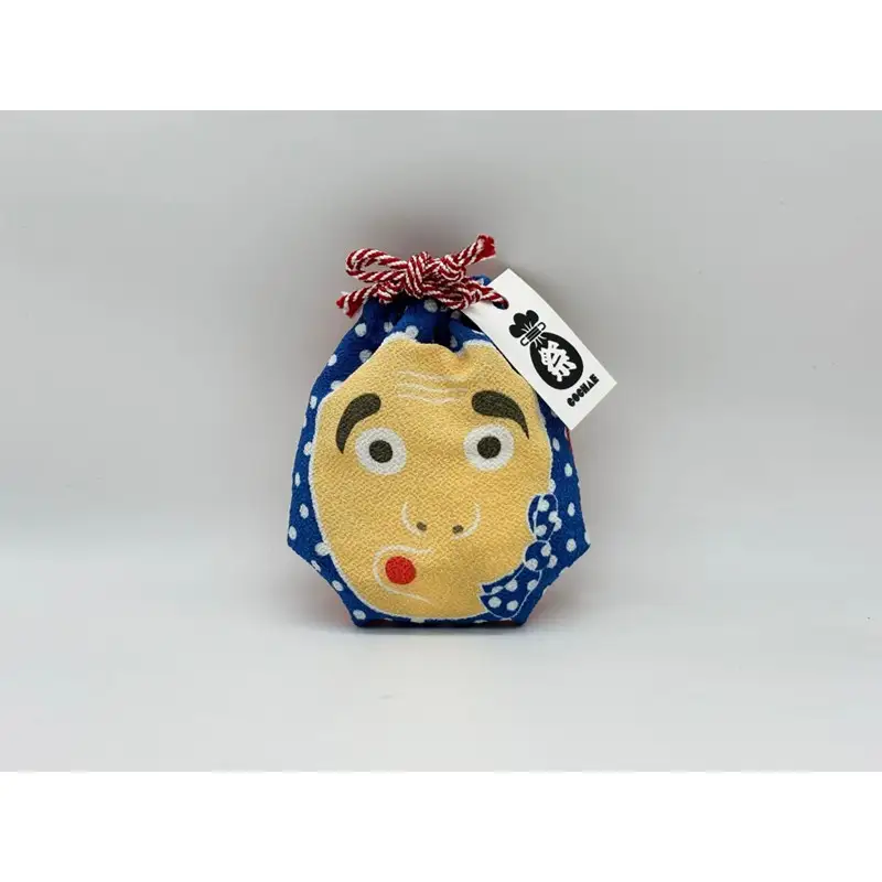 丹後ちりめん 祭巾着（ひょっとこおかめ） サイズ：約17cm×13cm