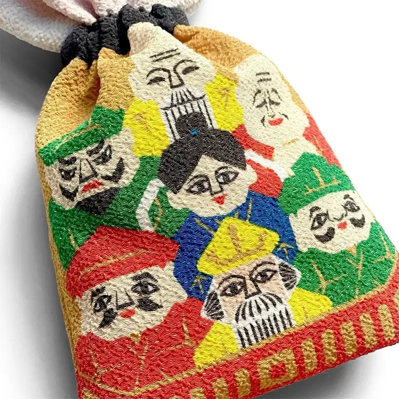丹後ちりめん 祭巾着 しちふくじん サイズ：約22cm×13cm