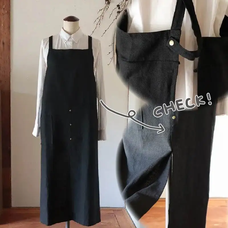 すりっとエプロン・long Fu-ra 【カラー：ブラック】エプロン 手作り ハンドメイド 33-011