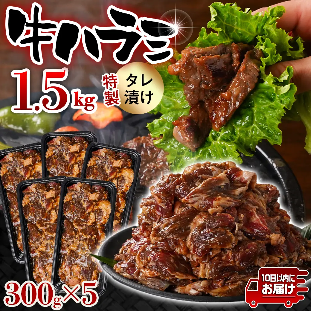 牛ハラミ タレ漬け1.5kg≪みやこんじょ特急便≫〔14J-33-024-1500g-Q〕_(都城市)  味付き 牛肉 真空 小分け