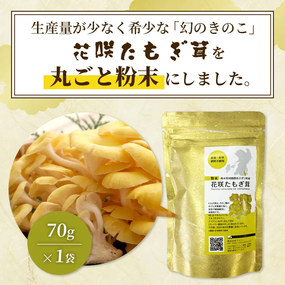 無農薬栽培【花咲 たもぎ茸 (粉末) 70g 】幻 キノコ タモギダケ ヒラタケ 健康 栄養豊富 出汁 だし エルゴチオネイン タモギ茸 たもぎだけ 115-0607
