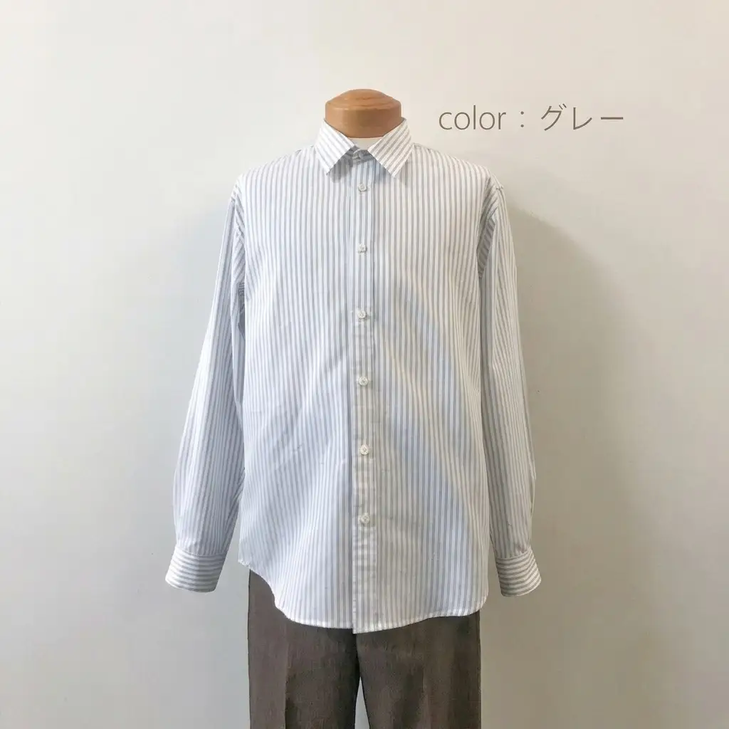 【遠州織物】武襯衣 先染ストライプドビー織シャツ メンズ 長袖 グレー ファッション 服 男性  グレーM