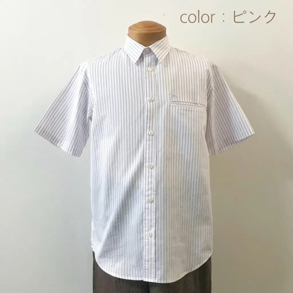 【遠州織物】武襯衣 先染ストライプドビー織シャツ　メンズ 半袖 ピンク ファッション 服 男性  ピンクＭ
