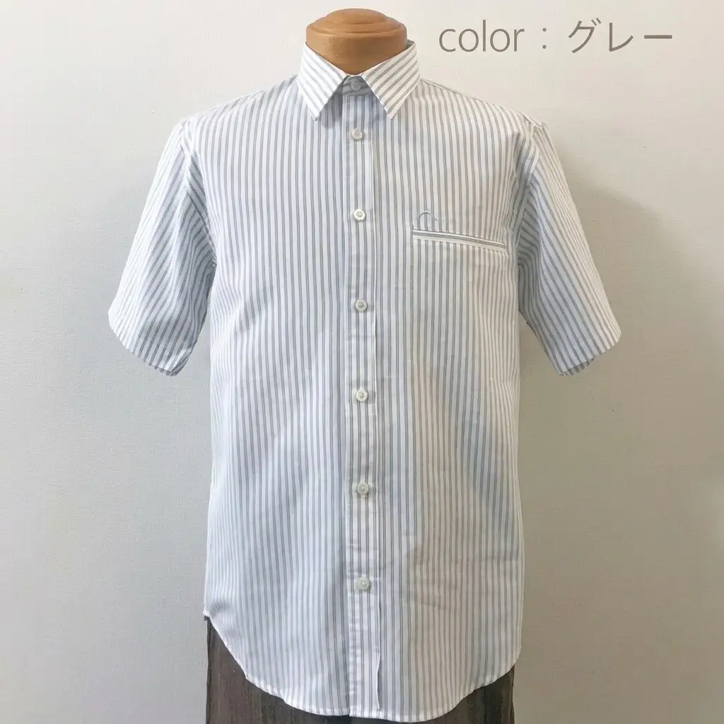 【遠州織物】武襯衣 先染ストライプドビー織シャツ　メンズ 半袖 グレー ファッション 服 男性  グレーＭ