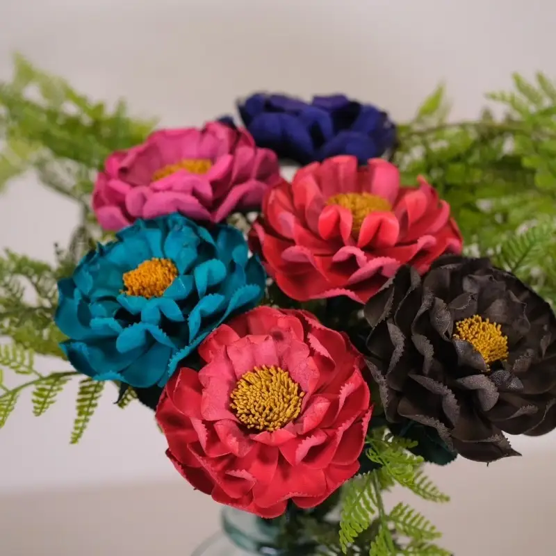 Eterna -Leather Peony- カラー 赤 ／ 国産 革 レザー ピオニー 造花 アートフラワー 小物 インテリア 記念日 プレゼント 奈良県 葛城市【area003-red】