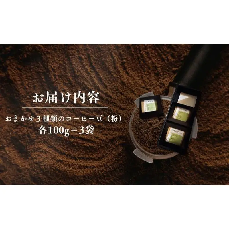 【隔月6回お届け】自家焙煎コーヒー豆おまかせ3種セット（粉）【100g×3袋】
