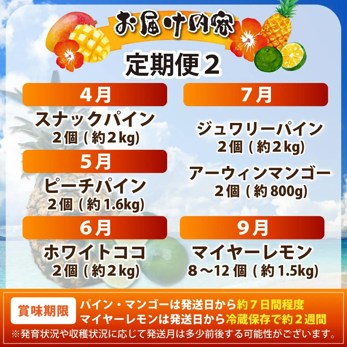 《年6回発送》島のおいしいを贅沢に！大満足のパイナップル4種とマンゴー、マイヤーレモンの定期便