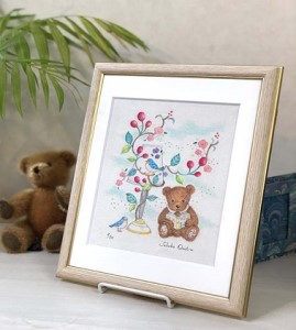 版画ジークレー白木フレームくまさんランプおまたたかこ版画