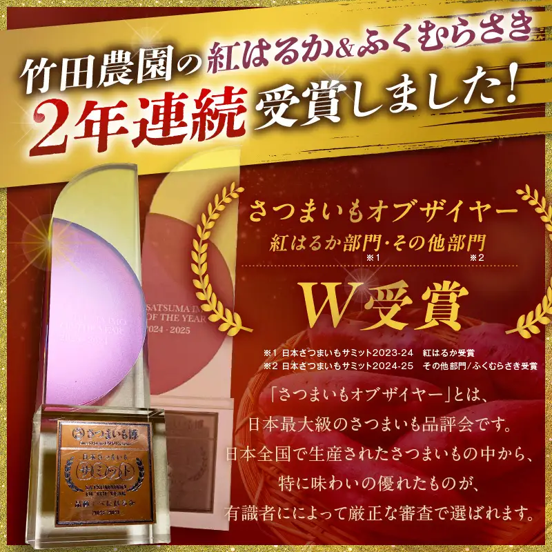 日本一！さつまいもオブザイヤー2部門受賞のサツマイモ農家が作る「紅はるか」の冷凍焼き芋1kg（5～8本程度）｜さつまいも