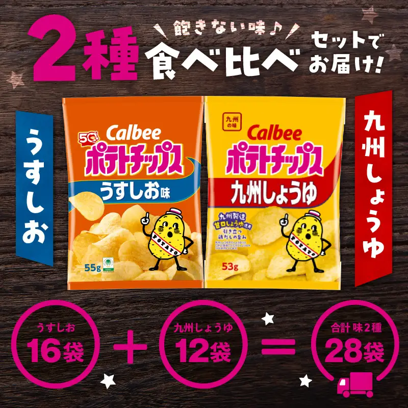 カルビー ポテトチップス 2種 食べ比べ セット 【 うすしお × 九州しょうゆ 】 計28袋 K194-002_11 菓子