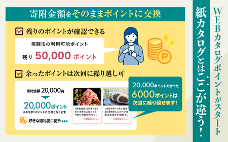 後からゆっくり返礼品を選べる♪60万円 飛騨市のWEBカタログポイント 飛騨市のふるさと納税オンラインカタログ　 飛騨牛 日本酒 ラーメン 乳製品 米 野菜 定期便 など約1300種類以上 | 牛肉 肉 米 野菜 トマト とうもろこし 酒 麺類 チーズ 牛乳 惣菜 あとから ふるさと納税 [HT080CAT]
