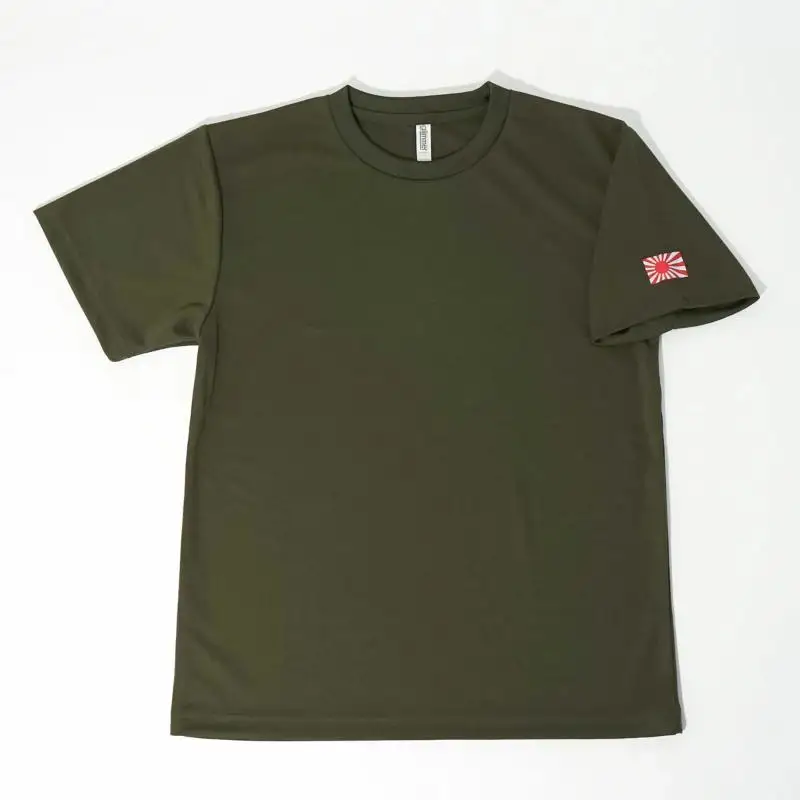 Tシャツ【左腕 軍艦旗】自衛隊グッズ ワンポイント 旭日旗　オリーブグリーン　Lサイズ ku091-081-l-r