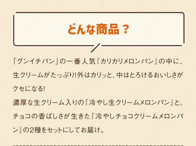 ひんやりおいしい☆冷やし生クリームメロンパン、冷やしチョコクリームメロンパン 各6こセット（計12個）