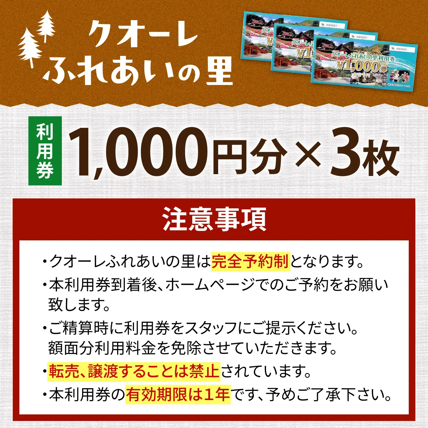 クオーレふれあいの里 利用券（3，000円分）白川町 / 美濃白川クオーレの里[AWAP001]