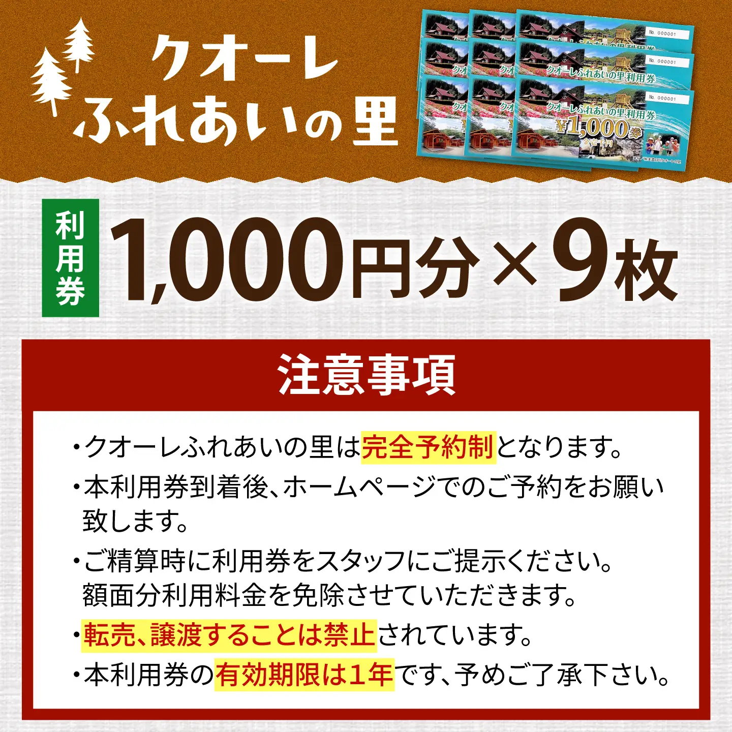 クオーレふれあいの里 利用券（9，000円分）白川町 / 美濃白川クオーレの里[AWAP003]