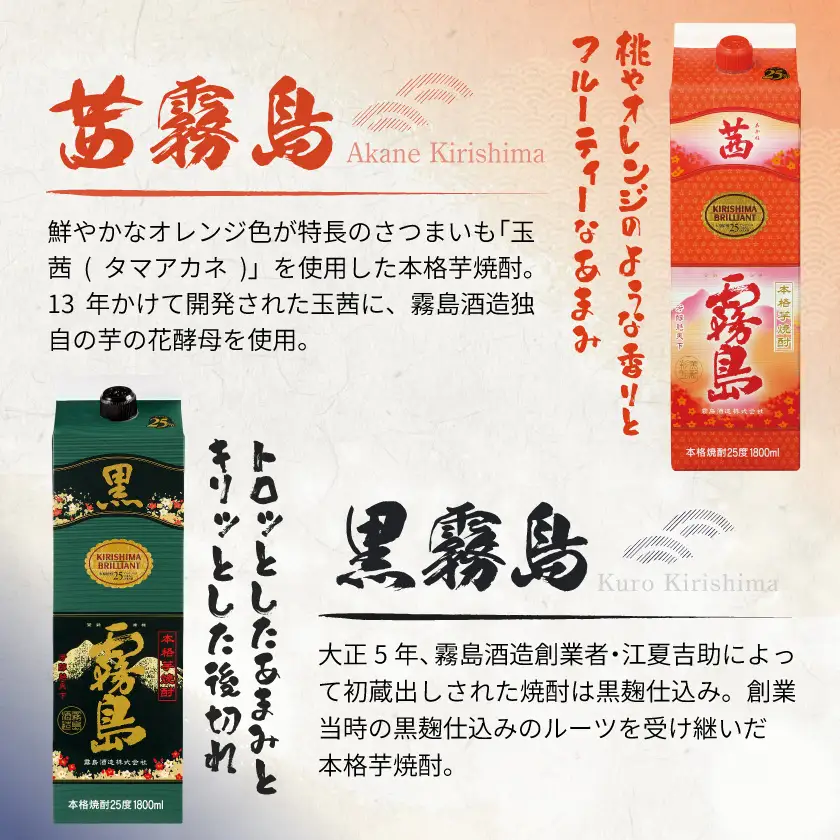 霧島酒造「黒・茜」パック(25度)1.8L×6本「紅一点」セット≪みやこんじょ特急便≫〔AF-67-016-Q〕_(都城市) 焼酎 黒霧島 茜霧島 パック 25度 1800ml 霧島酒造